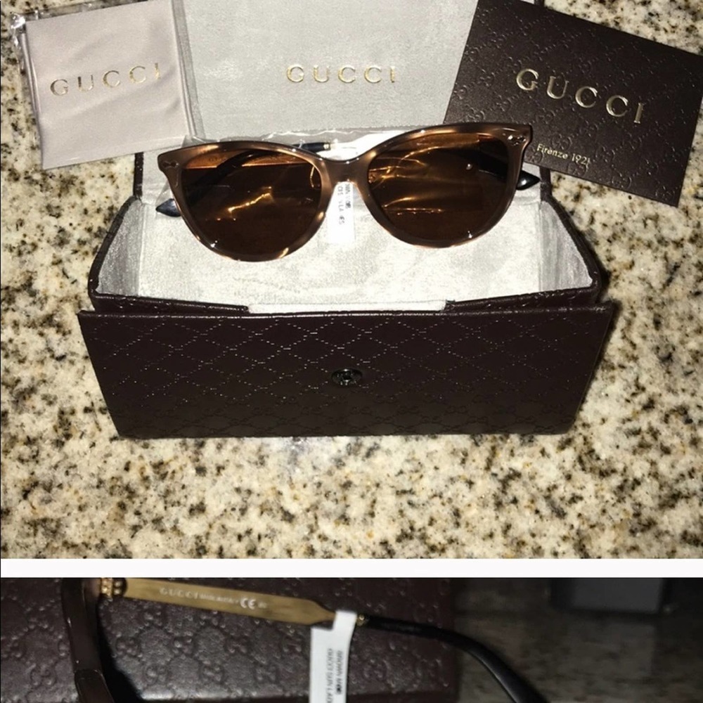 Gucci Brown Gold Sunglasses New With Case